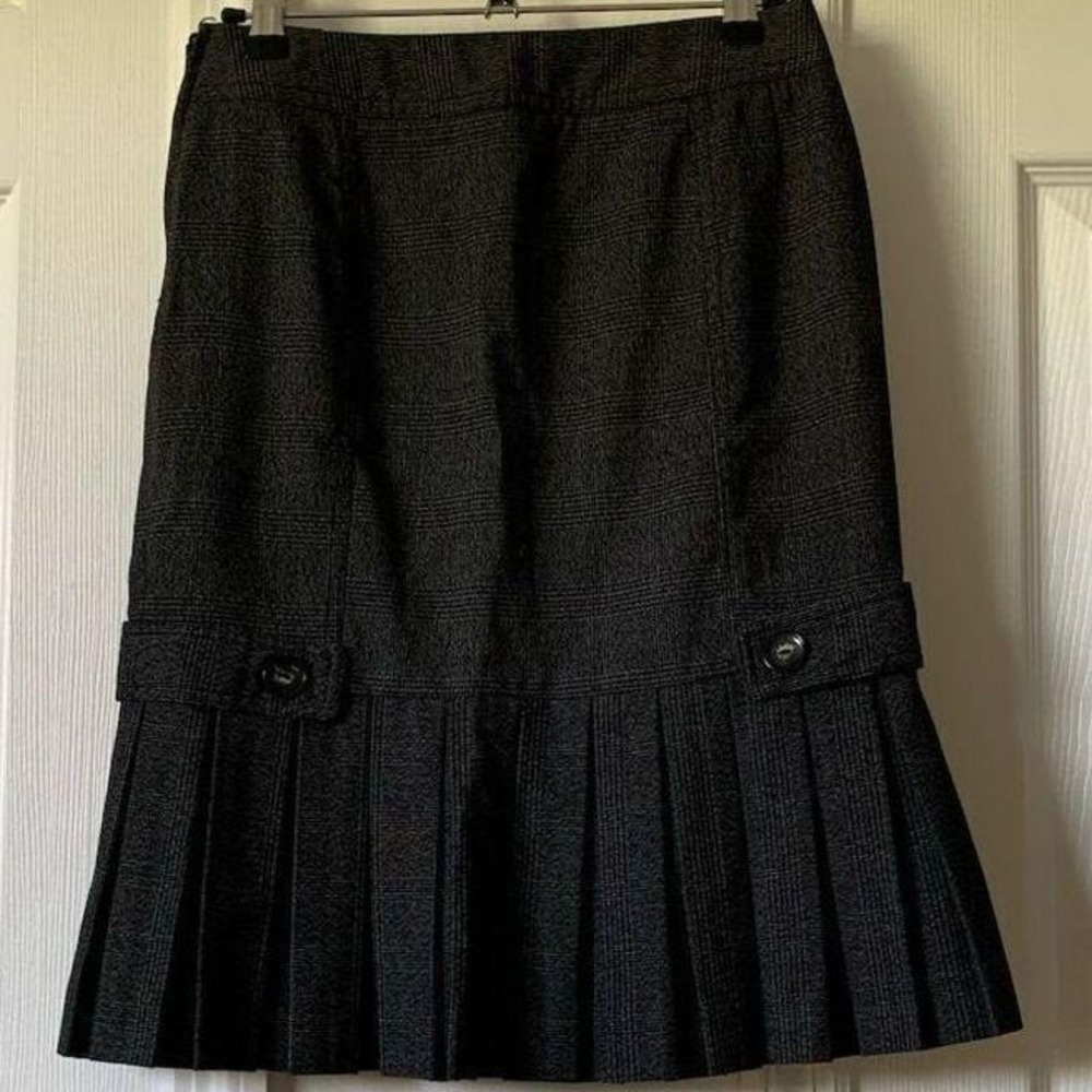 BCX Grey Plaid Pleated Drop Waist Skirt Size 1 Side Zip‎ Button Detail